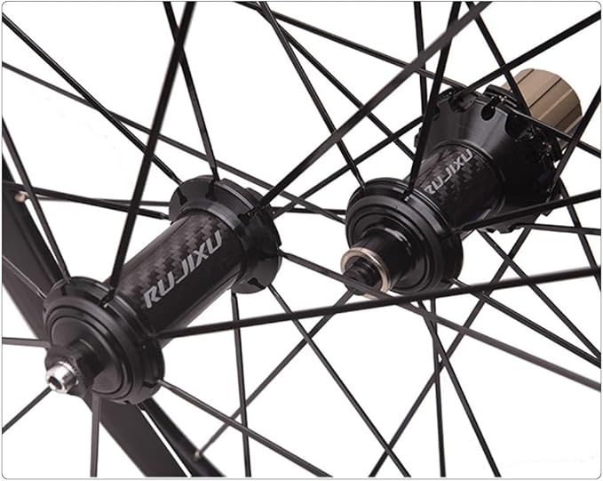 700C Road Bike Wheelset C/V/Rim Brake with Carbon Hub 50mm Double Wall Bike Rims Front and Rear Wheels 8/9/10/11Speed Cassette 100/130mm QR 16H Front 21H Rear(Black Hub)