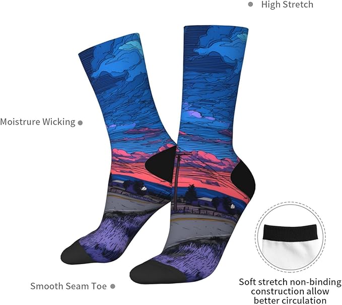 (Cycling on the road) Mid Calf Socks Breathable Adult Unisex Socks Casual Daily Wear for Women Men