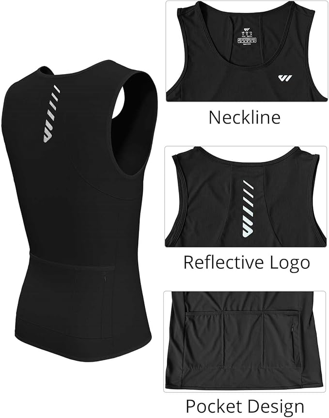 Lo.gas Sleeveless Cycling Jersey Men, Biking Base Layer Breathable and Lightweight with Back Pocket Sports Vest