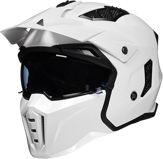 ILM Open Face Motorcycle 3/4 Half Helmet for Men and Women, Vintage Retro Helmet with Visor for Moped ATV Cruiser Scooter DOT Model Z302(White,Medium)