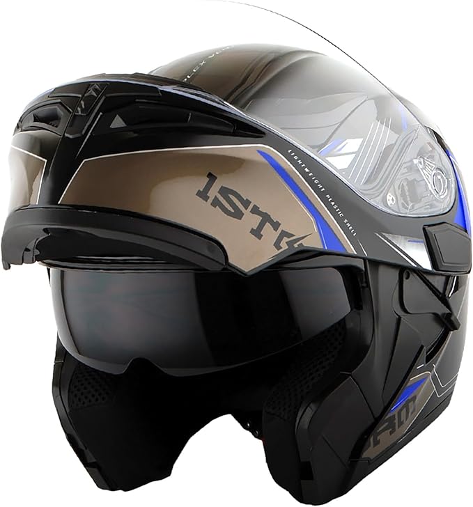 1Storm Motorcycle Modular Full Face Flip up Dual Visor Helmet + Spoiler: HB89 Storm Blue
