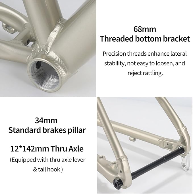 700C Racing Road Bike Frameset 48cm 50cm Aluminum Alloy Disc Brake Bike Frame Thru Axle F12*100MM R12*142MM BSA BB68mm Carbon Fibre Rigid Fork(Light Gold,48cm)
