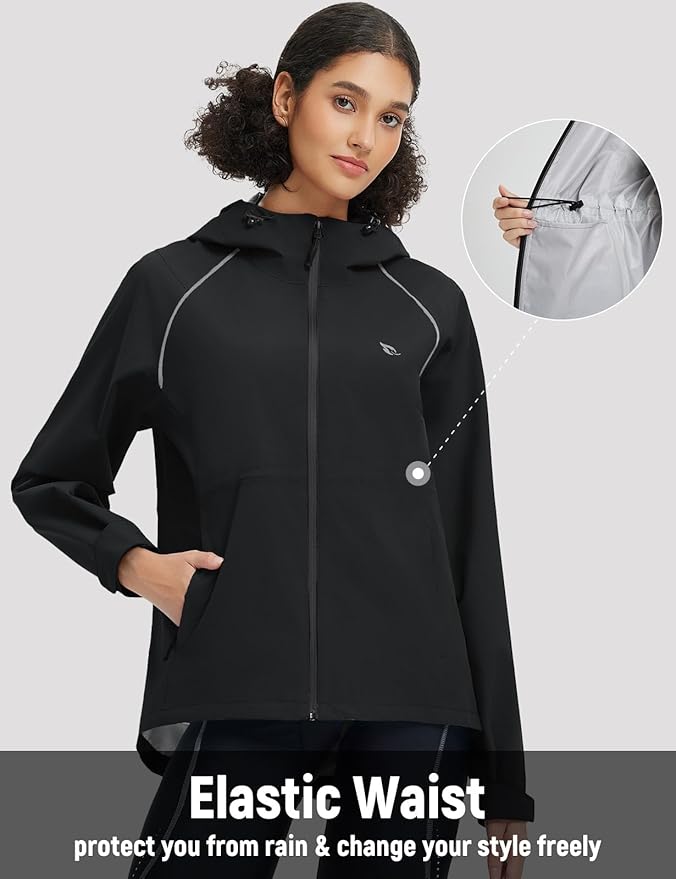 baleaf Women's Rain Jackets Waterproof Windbreaker Packable Lightweight Cycling Running Jacket Hiking Gear Reflective Hooded