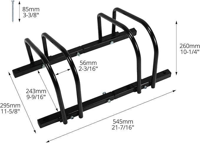 QWORK Sturdy 2-Bike Floor Stand, Powder-Coated Steel Bike Rack for Indoor/Outdoor Use, Compatibility with 22-28 Inch Wheels, Max Tire Width 2.15 Inch
