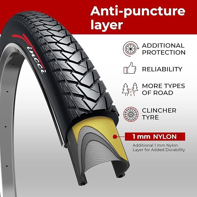 Fincci Gravel 700x35c Bike Tire with 2X Inner Tubes - Pair Foldable 700c Bike Tires, 37-622 with Nylon Puncture Protection 1mm - for Electric, Road, Folding, Hybrid Bikes, 60 TPI