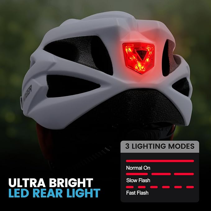 Adult Bike Helmet for Commuting and Cycling, Bicycle Helmet with Rechargeable Rear LED Light & Magnetic Goggles & Removable Sun Visor, Mountain and Road Bicycle Helmets for Men and Women 3 in 1
