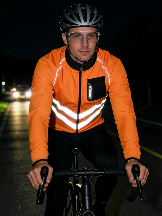 WOSAWE Men's High Visibility Cycling Wind Jacket Water Resistance Reflective Windbreaker