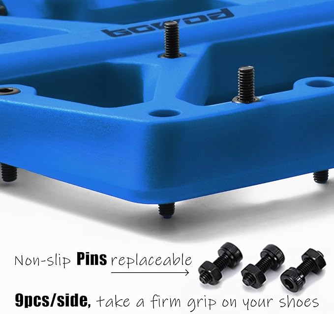 MTB Pedals Large Mountain Bike Pedals, Lightweight Nylon Fiber Composite Bicycle Platform Pedals, Grippy Pedals w 18 Pins, Cr-Mo Spindle fit w 2 Bearings, Clipless Pedals for BMX MTB Bike 9/16"
