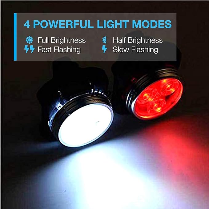 USB Rechargeable Bike Light Set, Super Bright, Bike Lights Front and Back, Waterproof, 4 Light Modes (2 Cables, 2 Straps).
