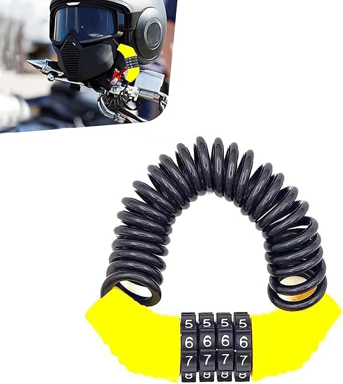 Motorcycle Helmet Lock, Four-Digit Code Portable Anti-Theft Combination Lock, Retractable to 59" Chain for Cabinet Luggage Stroller Bicycle, Heavy Duty Caribeaner Design (Yellow)