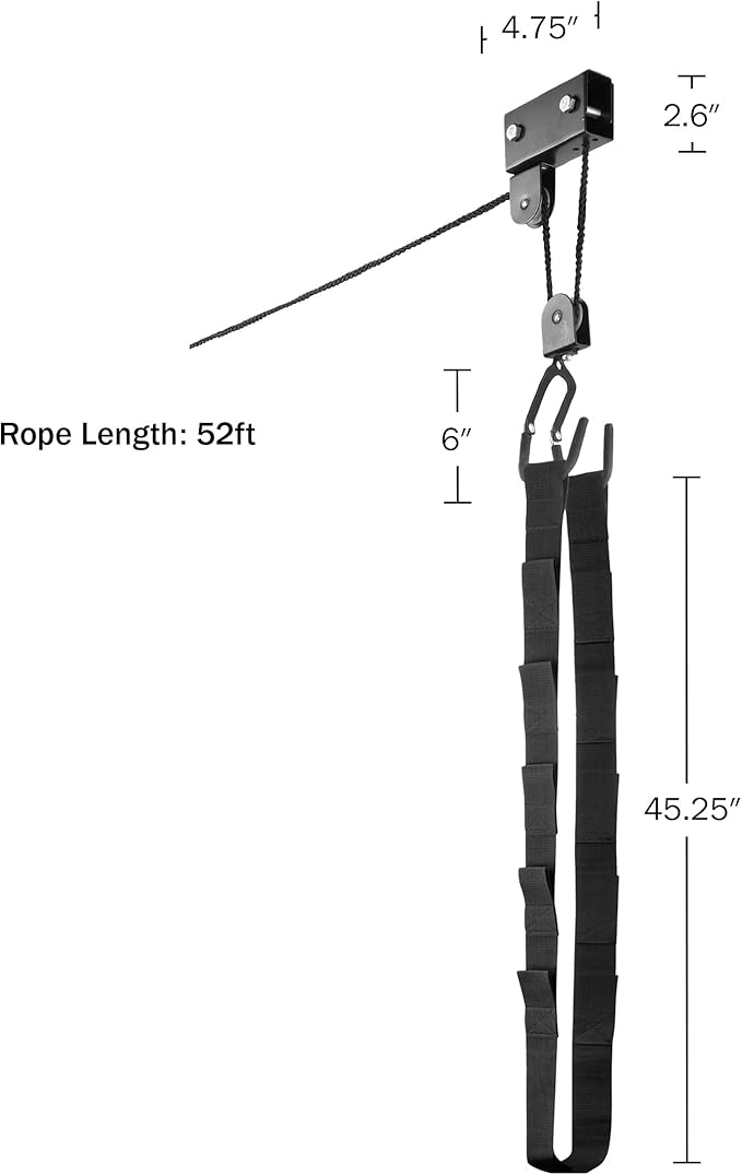 Kayak Storage Hoist - Overhead Pulley System with 125lb Capacity for Canoes, Bikes, Ladders, and More - for up to 12-Foot Ceilings by Rad Sportz