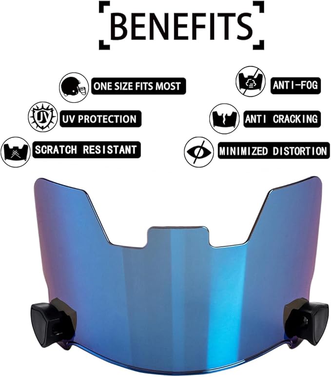 Football Visor Helmet Clear Visor, Scratch Resistant, UV Block, Anti-Fog, Anti-Cracking. Fits Youth and Adult Football Helmets.