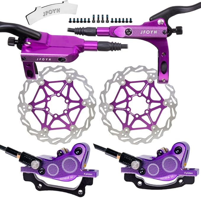 JFOYH 4-Piston MTB Hydraulic Brake Set with 160mm Floating Disc Rotors, Front and Rear Hydraulic Disc Brake Kit for MTB(Pre-Bled, Included Original Pads)