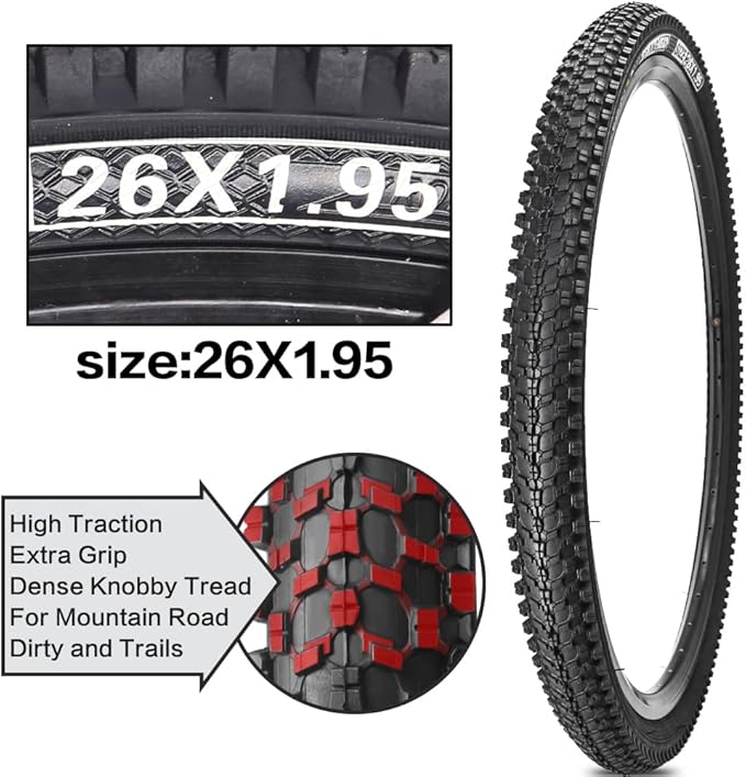 SIMEIQI 2 Pack 24/26/27.5x1.95 26x2.1 29x2.125 Inch Anti-Puncture Tires for Mountain Bike and Tubes Folding Replacement Bicycle Tyres for Hybrid Trails Commuter City Road