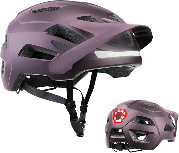 Bike Helmet, Helmets for Adults Men, Front and Back LED Lights Safe Certified MTB Road Bicycle Helmet with Adjustable Brim