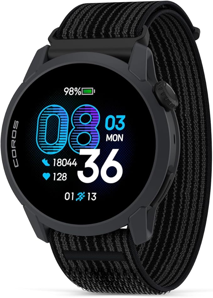 COROS PACE 4 Ultralight Sport GPS Watch, 1.2" AMOLED Touchscreen,19 Days of Daily use, Voice Features, Advanced Training Tools, Accurate GPS, Heart Rate Monitor, Navigation, Run, Bike - Black Nylon