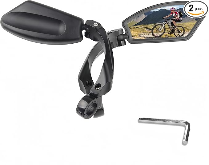 2 Pcs Bike Mirror, Adjustable Bicycle Mirrors for Handlebars with 360° Rotation, Shatterproof Scratch Resistant HD Glass Lens Bike Mirrors, Universal Fit for Mountain Bikes Road E-Bikes