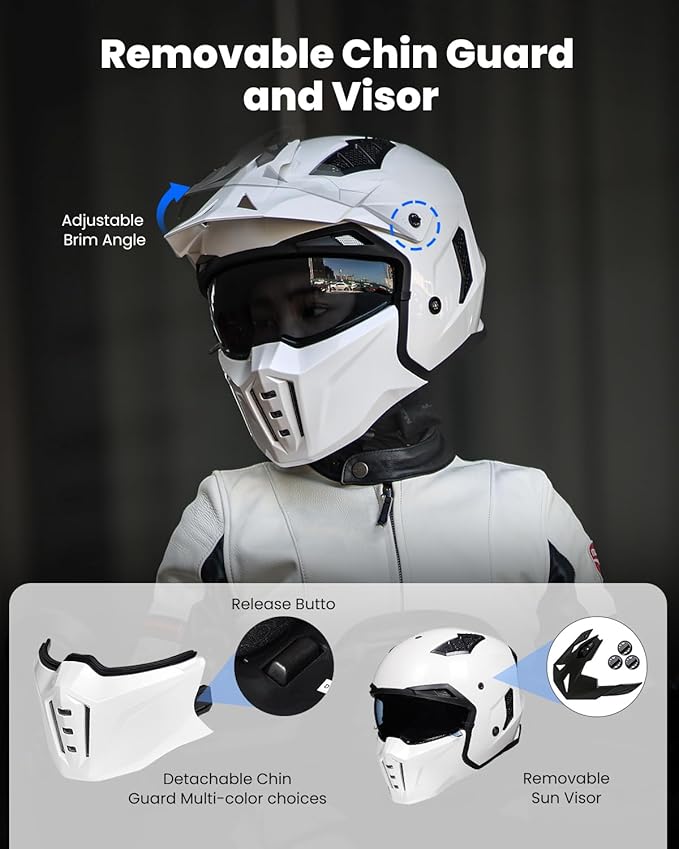 ILM Open Face Motorcycle 3/4 Half Helmet for Men and Women, Vintage Retro Helmet with Visor for Moped ATV Cruiser Scooter DOT Model Z302(White,Medium)