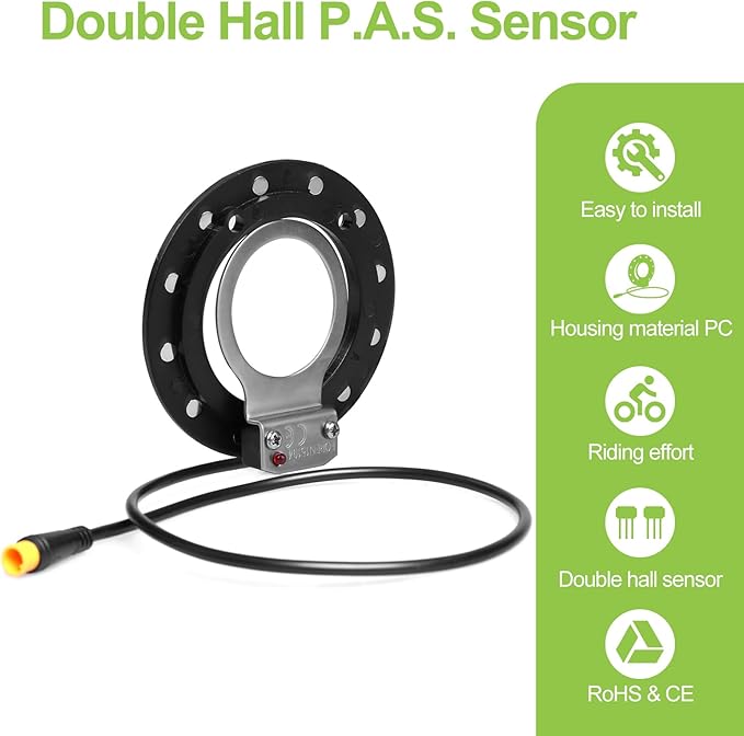Electric Bike Pedal Assist System (PAS) with Speed Sensor and Dual Hall Sensors - Fast Assembly, 3-Pin Male Connector - E-Bike Conversion Cycling Accessories