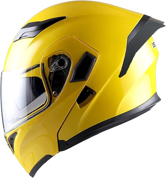 1Storm Motorcycle Modular Full Face Helmet Flip up Dual Visor Sun Shield: HB89 Glossy Yellow
