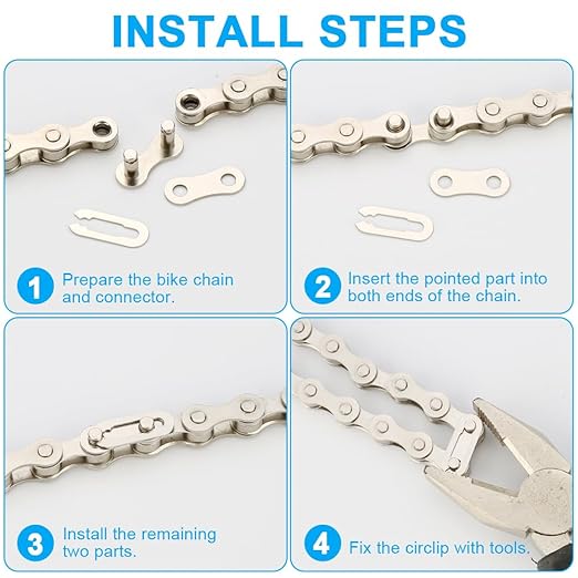 Bike Chain Repair Tool Kit with Single Speed Chain, Chain Breaker with Hook, Bike Link Plier and 6 Pairs Bicycle Buckle for Road Mountain Racing Cycling