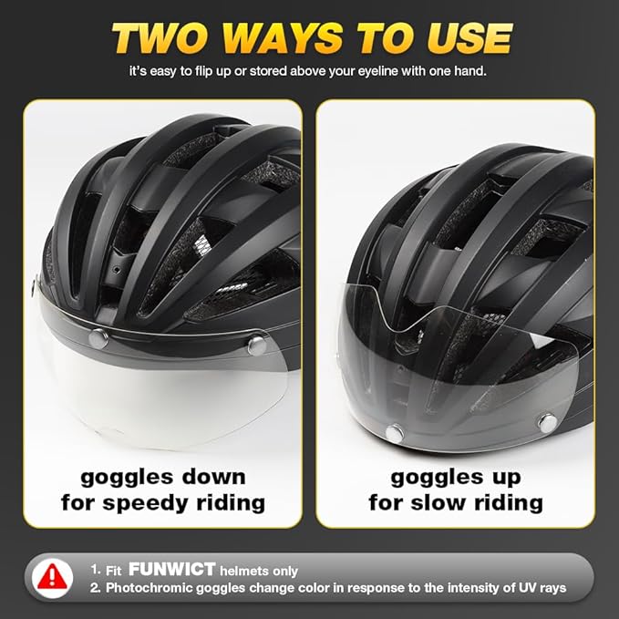 Magnetic Bike Helmet Goggles, Removable/Detachable Sun Visors Shield for Cycling Bicycle Helmet FW001