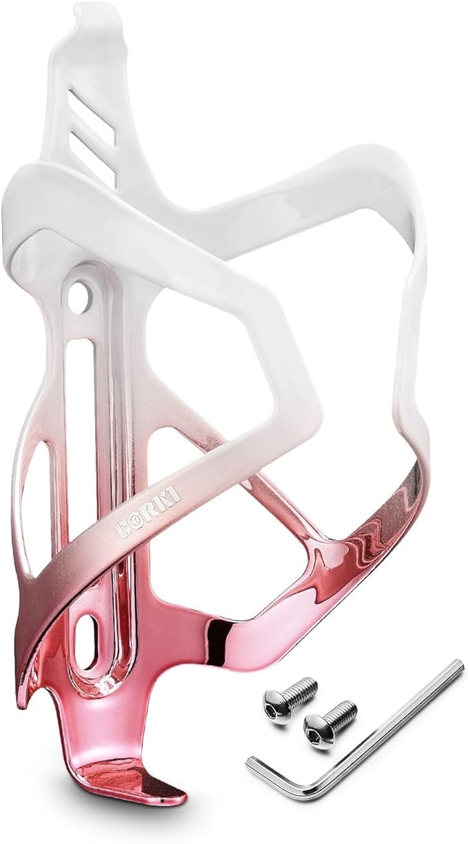 Corki Cycles Heavy Duty Bike Water Bottle Holder, Lightweight Aluminum Cage Shockproof Design for Road Mountain Gravel Bikes, Holds 18-30 oz, 1-Pack White Pink