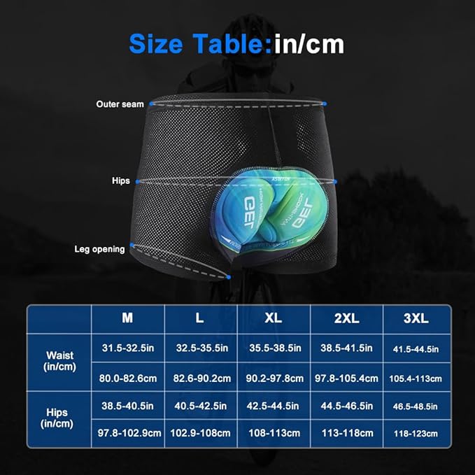 Men's Cycling Underwear Shorts 5D Padded Gel Mountain Bike Bicycle MTB Liner with Breathable, Quick Drying Shockproof