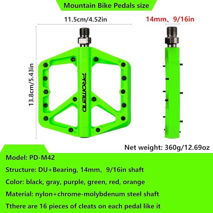 Mountain Bike Pedals - Durable Nylon DU Bearing Platform Pedals for MTB and BMX