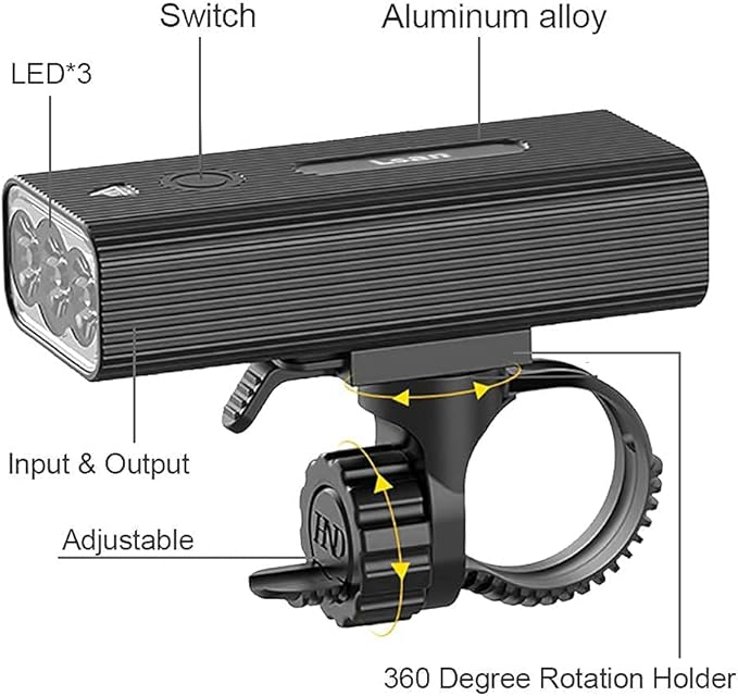1200 Lumens Bike Lights for Night Riding,Super Bright Bike Lights Front and Back,USB Rechargeable Bicycle Light,3 LED Bike Headlight with Power Bank Function,IPX5 Waterproof,3+5 Light Modes