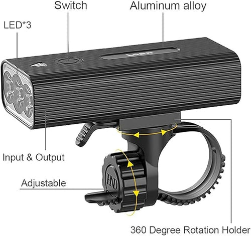 1200 Lumens Bike Lights for Night Riding,Super Bright Bike Lights Front and Back,USB Rechargeable Bicycle Light,3 LED Bike Headlight with Power Bank Function,IPX5 Waterproof,3+5 Light Modes