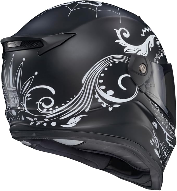 ScorpionEXO Covert FX Full Face Adult Motorcycle Helmet Street Fighter Style - Bluetooth Ready Speaker Pockets DOT ECE El Malo (White/Matte Black - 2X-Large)