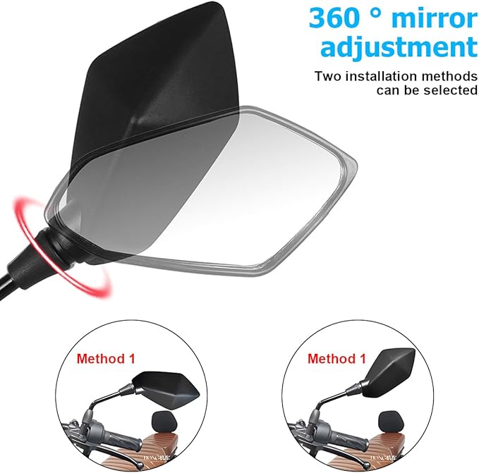 2PCS Motorcycle Mirrors, Dirt Bike Rearview Side Mirror for Handlebar, Adjustible Motorbike Convex Rear View Mirror with 10MM Threaded Bolt, Compatible with Scooter, UTV, ATV