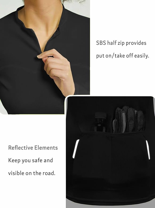 qualidyne Women’s Cycling Jersey Long Sleeve, Quick Dry Breathable Bike Shirt with Rear Pockets for Road & MTB