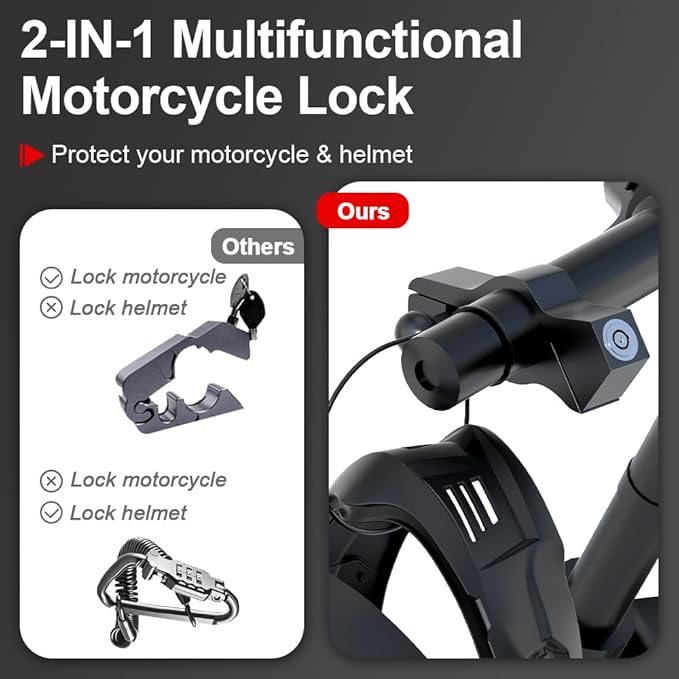 Helmet & Motorcycle Lock Combo - Brake Lock Anti-Theft for Mopeds, Motorbikes, ATVs, Dirt Bikes & Street Bikes