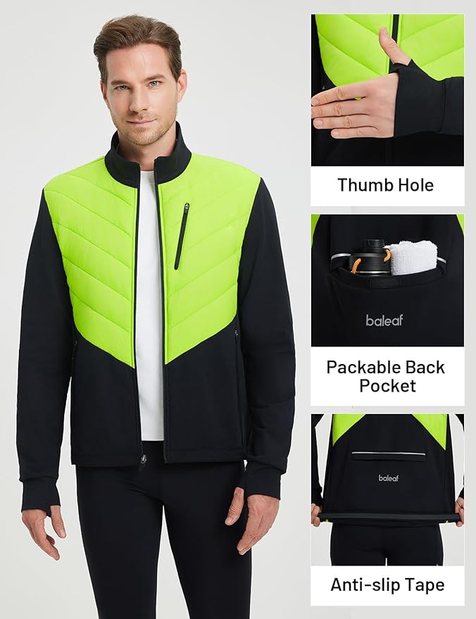baleaf Men's Cycling Jacket Puffer Lightweight Coat Windproof Warm Winter 5 Pockets Packable Running Hiking