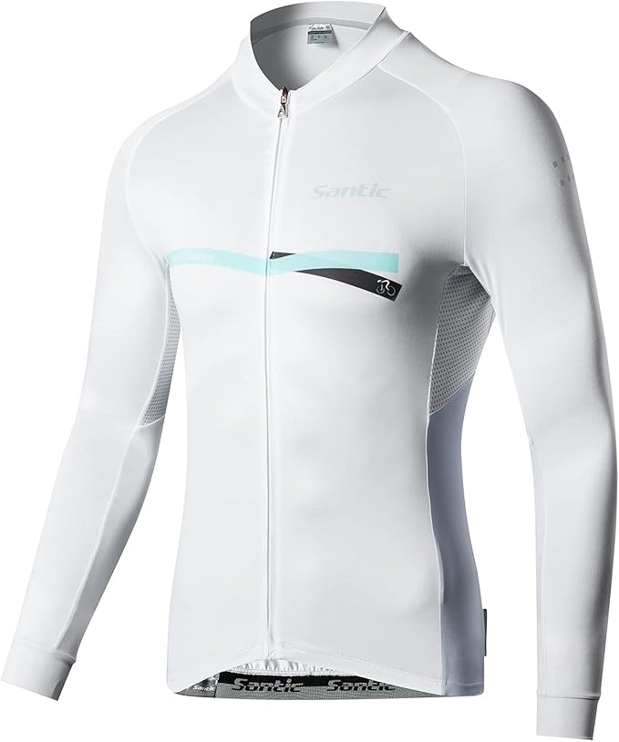 Santic Cycling Jersey Men's Long Sleeve Bike Reflective Full Zip Bicycle Shirts with Pockets
