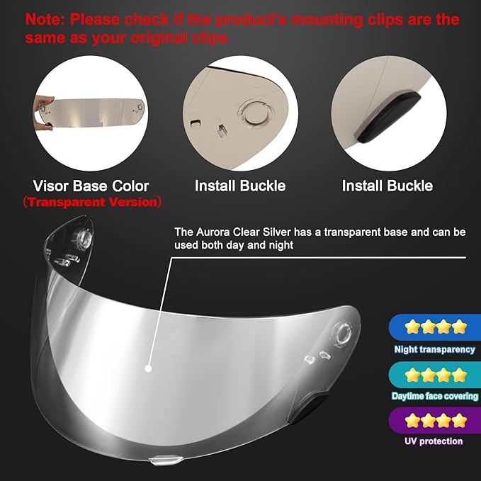 PSLER Qualifier Visor- Qualifier DLX Helmet Visor Motorcycle Face Shield Accessories Replacement for Bell Qualifier/Star/Vortex/RS-1/Revolver,Transparent Silver