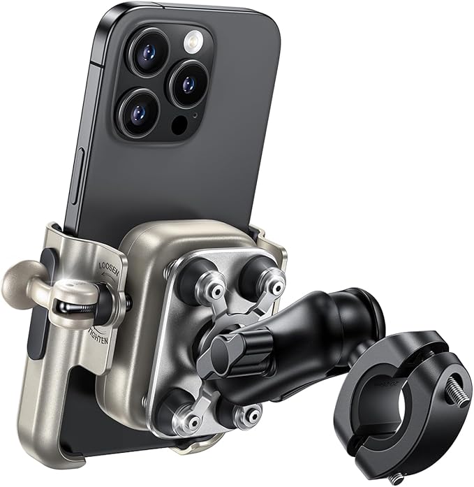 Lamicall Motorcycle Phone Mount Holder - [All Metal] [Anti Shake] [1s Lock] Bike Phone Holder Handlebar Clamp, Bicycle Cell Phone Mount, for iPhone 17 Pro Max, 16 15 14, Galaxy, 4.7-7.2" Phones, Gold