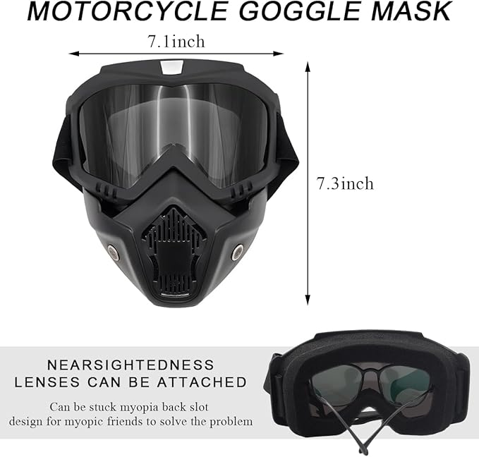Motorcycle Helmet Goggles, Fog-Proof Goggle Face Protection Mask, Riding Racing Goggles For Men Women (Dark Brown)