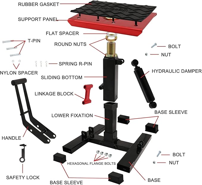 POLARBEAR Dirt Bike Stand Quick Jack Hydraulic Stand Motorcycle Low Profile Jack Portable Aluminum 1200Lbs Capacity for Pit Bike Cleaning and Repair(Red)