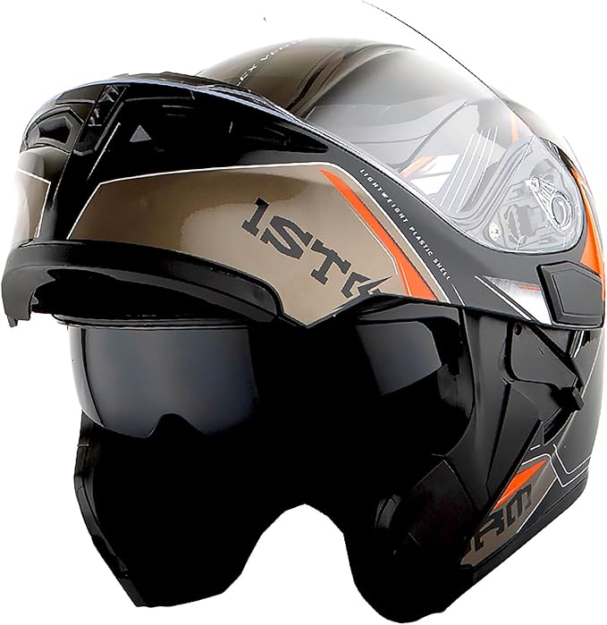 1Storm Motorcycle Modular Full Face Flip up Dual Visor Helmet + Spoiler: HB89 Storm Orange