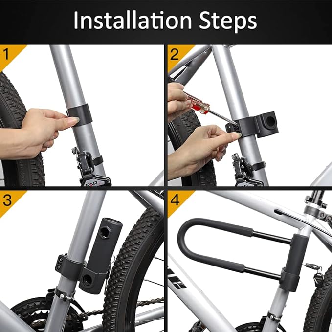 Bike U Lock Heavy Duty Bike Lock Bicycle U Lock, 16mm Shackle and 4ft/6ft Length Security Cable with Sturdy Mounting Bracket for Bicycle, Motorcycle and More