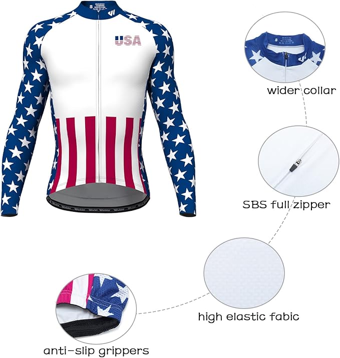 Lo.gas USA Cycling Jersey Men Short Sleeve Bike Biking Shirts American Flag Road Bicycle Clothing Full Zip with Pockets