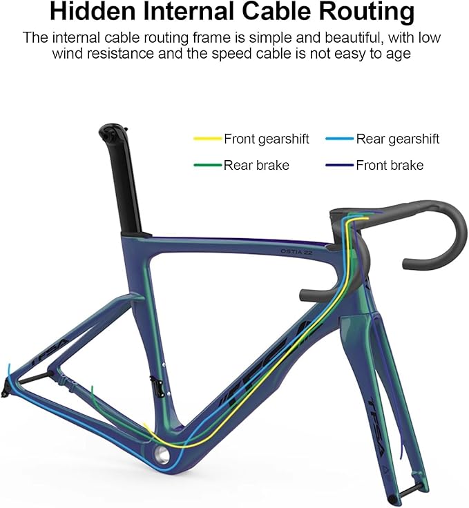 49/52/54/56cm Carbon Road Bike Frameset BSA BB68 Quick Release Frame Carbon Fiber Tapered Fork Disc Brake Frame Lightweight Thru Axle 12x100mm/12x142mm Internal Routing(Blue 2,56cm)