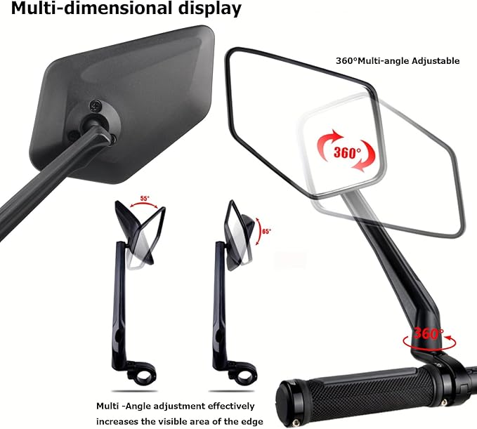 Bike Mirror Handlebar Mount E-bikes Bicycle Mirrors, Anti-Shake 360° Rotatable High-Definition Shockproof Explosion-Proof Wide-angle Rear View Convex Mirror for bike bicycle ebike