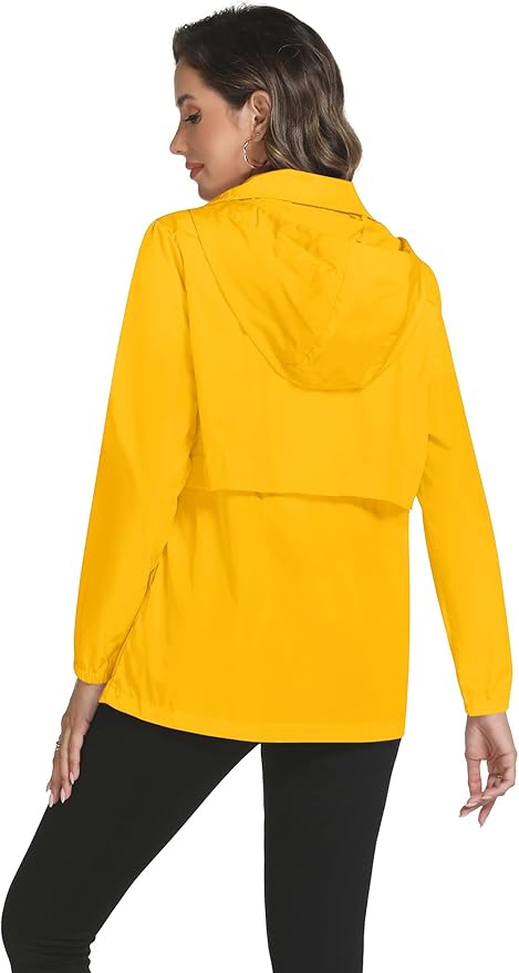 Avoogue Rain Jacket Women with Hooded Lightweight Waterproof Raincoats Packable Zipper Pockets Windbreakers