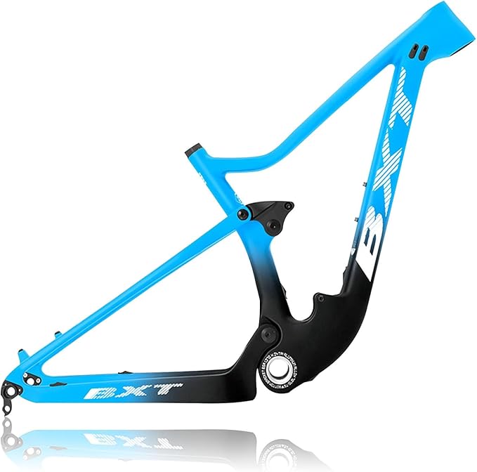 29er Full Suspension Mountain Bike Frame 16/17/19/21inch Carbon Disc Brake Bike Frame XC Soft Tail Enduro Frame Thru-Axle 12 * 142MM/Quick Release 9 * 135MM Travel 100mm(Blue-2,29 * 19")