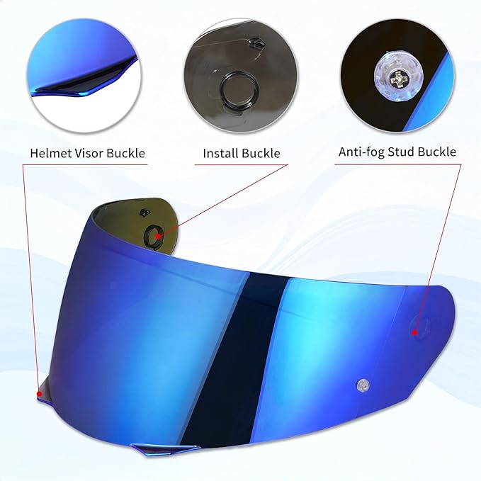 VCOROS HJ-33 Motorcycle Helmet Visor I90 Motorcycle Visor Shield Compatible with i90 i91 Modular Helmets UV Protected Helmet Accessories (Chrome Blue)