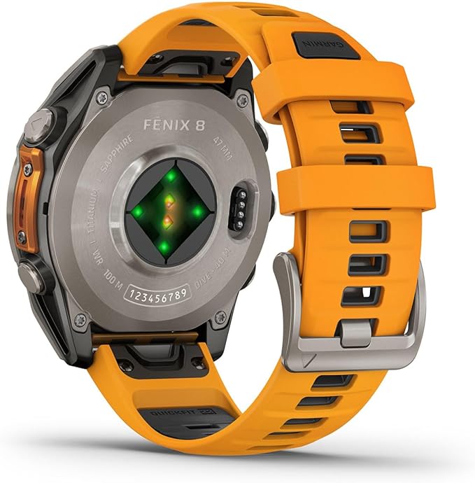 PlayBetter Garmin Fenix 8 AMOLED Sapphire (47mm, Titanium/Spark Orange) Multisport GPS Smartwatch Bundle - 1.4” Touchscreen, Built-in LED Flashlight Wireless Running Earbuds